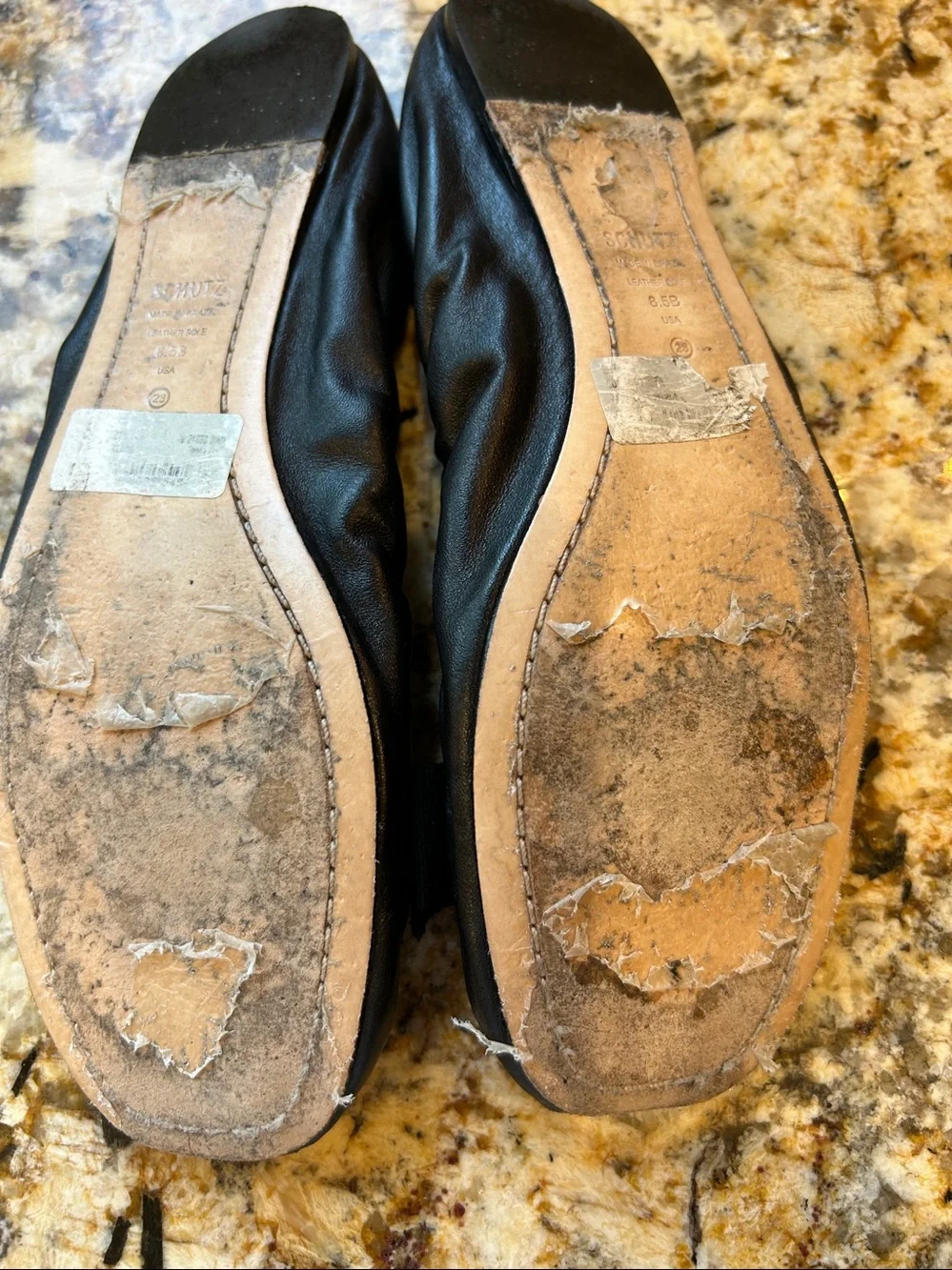 SCHUTZ Black Leather Bow Ballet Flats with Gold Insole 8.5B